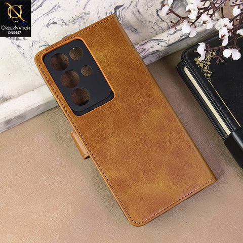 Realme C85 Pro Cover - Light Brown  - Premium Leather Megantic Flip Book Covers With Card Holding Option