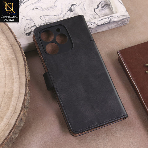 Realme Narzo 80 Lite  - Black -  Premium Leather Megantic Flip Book Covers With Card Holding Option
