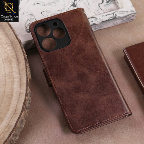 Realme Note 70  - Dark Brown -  Premium Leather Megantic Flip Book Covers With Card Holding Option