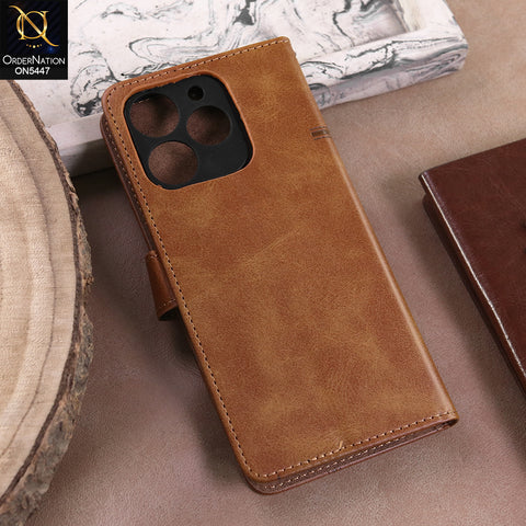 Realme Note 70  - Light Brown -  Premium Leather Megantic Flip Book Covers With Card Holding Option