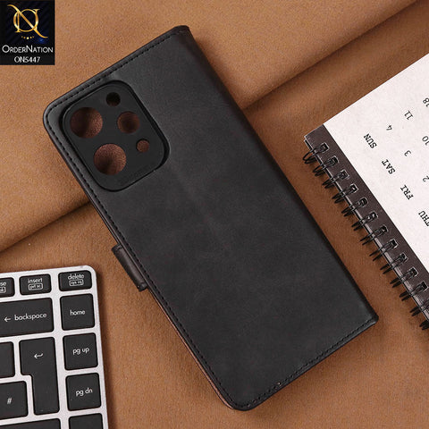 Xiaomi Redmi 12 Cover - Black - Premium Leather Megantic Flip Book Covers With Card Holding Option