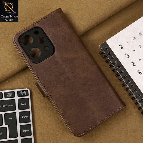 Xiaomi Redmi 12 Cover - Dark Brown - Premium Leather Megantic Flip Book Covers With Card Holding Option