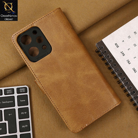 Xiaomi Redmi 12 Cover - Light Brown - Premium Leather Megantic Flip Book Covers With Card Holding Option