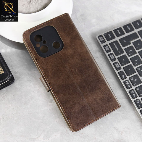 Xiaomi Redmi 12C Cover - Dark Brown -  Premium Leather Megantic Flip Book Covers With Card Holding Option