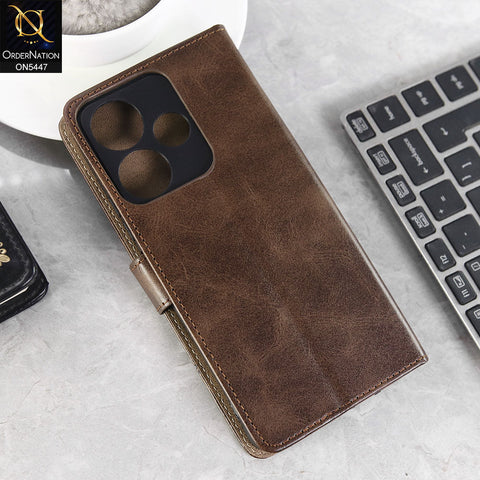 Xiaomi Redmi 13 Cover - Dark Brown -  Premium Leather Megantic Flip Book Covers With Card Holding Option