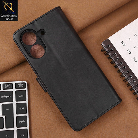Xiaomi Poco C65 Cover - Black - Premium Leather Megantic Flip Book Covers With Card Holding Option