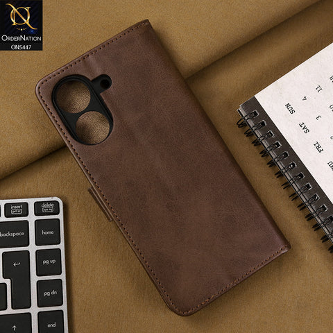 Xiaomi Redmi 13C Cover - Dark Brown - Premium Leather Megantic Flip Book Covers With Card Holding Option