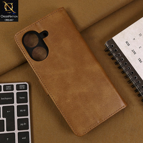 Xiaomi Poco C65 Cover - Light Brown - Premium Leather Megantic Flip Book Covers With Card Holding Option