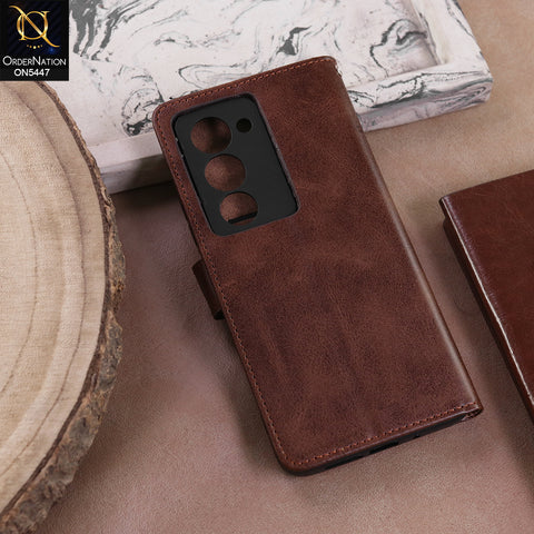 Xiaomi Redmi 15 4G  - Dark Brown -  Premium Leather Megantic Flip Book Covers With Card Holding Option