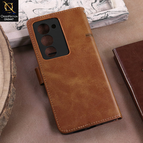 Xiaomi Redmi 15 4G  - Light Brown -  Premium Leather Megantic Flip Book Covers With Card Holding Option