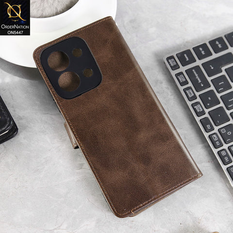 Xiaomi Poco C85 4G Cover - Dark Brown -  Premium Leather Megantic Flip Book Covers With Card Holding Option
