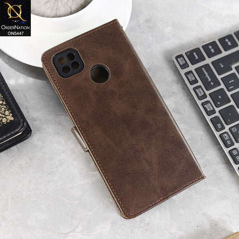 Xiaomi Redmi 9C Cover - Dark Brown -  Premium Leather Megantic Flip Book Covers With Card Holding Option