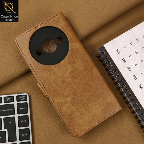 Xiaomi Redmi A3 Cover - Light Brown - Premium Leather Megantic Flip Book Covers With Card Holding Option