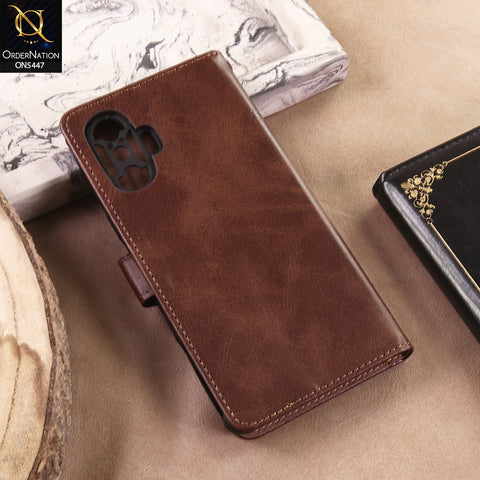 Xiaomi Redmi K40 Gaming Cover - Dark Brown - Premium Leather Megantic Flip Book Covers With Card Holding Option