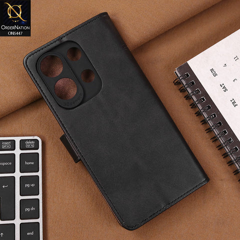 Xiaomi Redmi Note 13 Cover - Black - Premium Leather Megantic Flip Book Covers With Card Holding Option