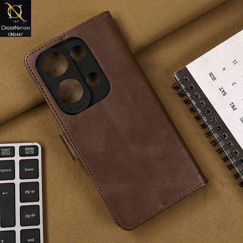 Xiaomi Redmi Note 13 Pro 4G Cover - Dark Brown - Premium Leather Megantic Flip Book Covers With Card Holding Option