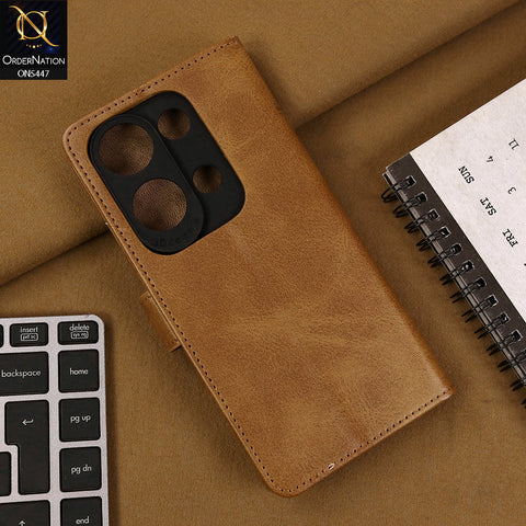 Xiaomi Redmi Note 13 Pro 4G Cover - Light Brown - Premium Leather Megantic Flip Book Covers With Card Holding Option
