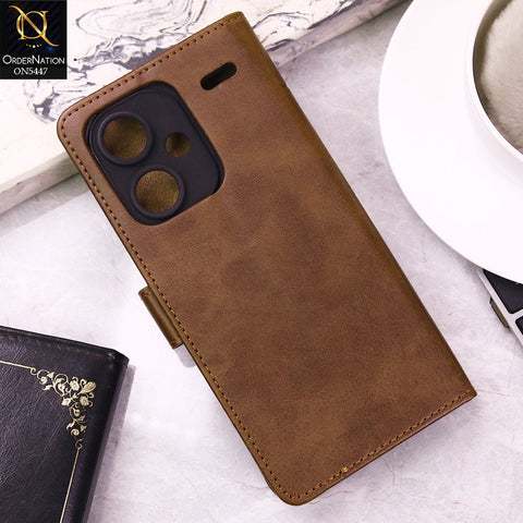 Xiaomi Redmi Note 13 Pro Plus 5G Cover - Dark Brown -  Premium Leather Megantic Flip Book Covers With Card Holding Option