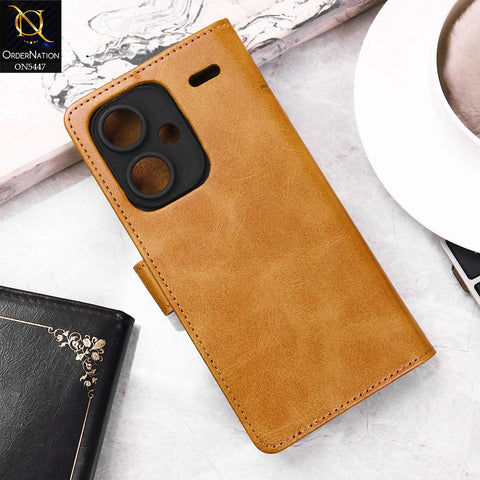 Xiaomi Redmi Note 13 Pro Plus 5G XFF Edition Cover - Light Brown -  Premium Leather Megantic Flip Book Covers With Card Holding Option