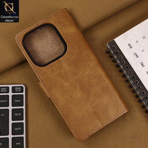Xiaomi Redmi Note 14 4G Cover - Light Brown - Premium Leather Megantic Flip Book Covers With Card Holding Option