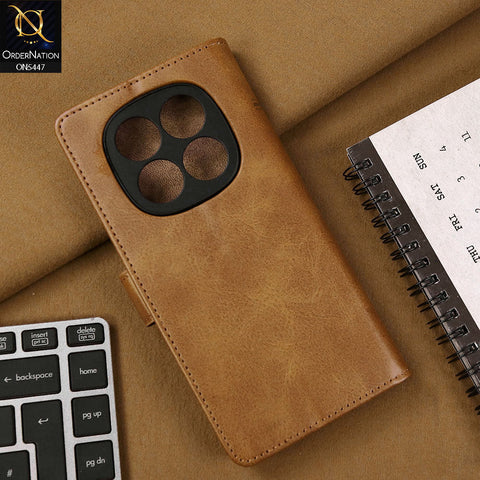 Xiaomi Redmi Note 14 Pro 4G Cover - Light Brown - Premium Leather Megantic Flip Book Covers With Card Holding Option