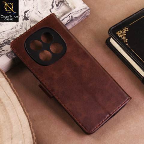 Xiaomi Redmi Note 15 Cover  - Dark Brown - Premium Leather Megantic Flip Book Covers With Card Holding Option