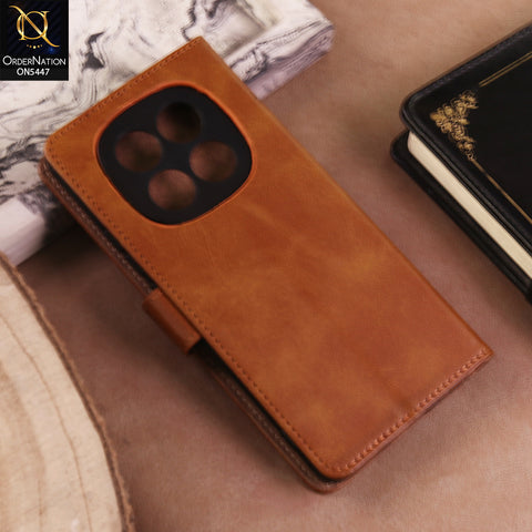 Xiaomi Redmi Note 15 Cover  - Light Brown - Premium Leather Megantic Flip Book Covers With Card Holding Option