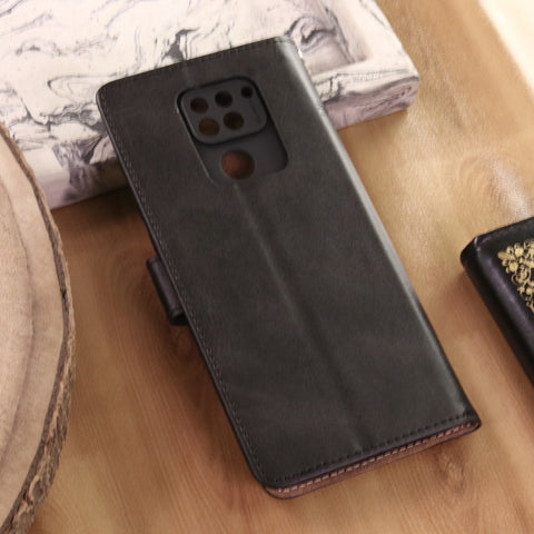 Xiaomi Redmi Note 9 Cover  - Black - Premium Leather Megantic Flip Book Covers With Card Holding Option