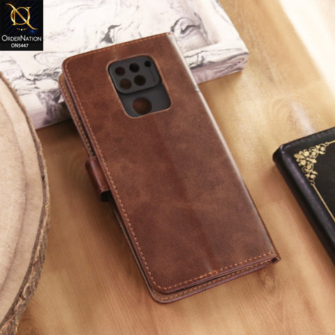 Xiaomi Redmi Note 9 Cover  - Dark Brown - Premium Leather Megantic Flip Book Covers With Card Holding Option