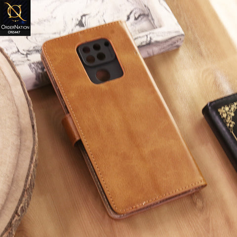 Xiaomi Redmi Note 9 Cover  - Light Brown - Premium Leather Megantic Flip Book Covers With Card Holding Option