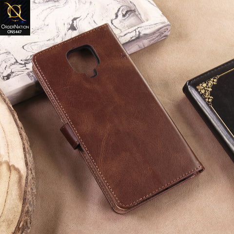 Xiaomi Redmi Note 9S Cover - Dark Brown - Premium Leather Megantic Flip Book Covers With Card Holding Option