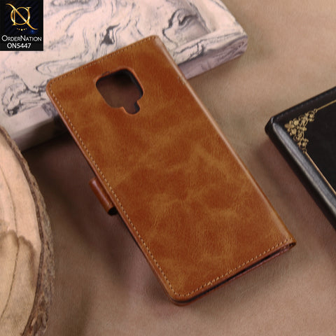 Xiaomi Redmi Note 9S Cover - Light Brown - Premium Leather Megantic Flip Book Covers With Card Holding Option