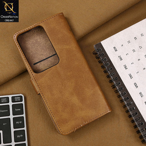 Oppo Reno 11F 5G Cover - Light Brown - Premium Leather Megantic Flip Book Covers With Card Holding Option