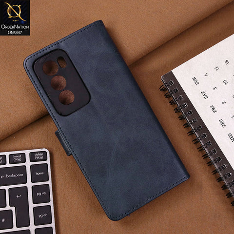 Oppo Reno 12 Cover - Blue - Premium Leather Megantic Flip Book Covers With Card Holding Option