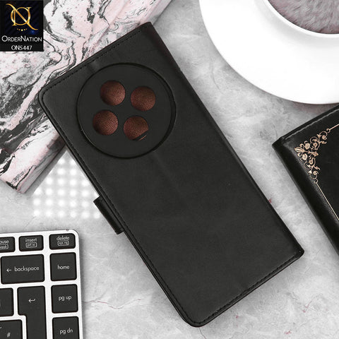 Oppo Reno 12F Cover - Black - Premium Leather Megantic Flip Book Covers With Card Holding Option