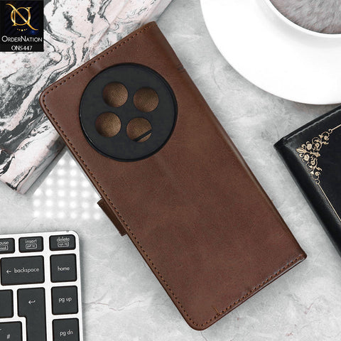 Oppo Reno 12F 4G Cover - Dark Brown - Premium Leather Megantic Flip Book Covers With Card Holding Option
