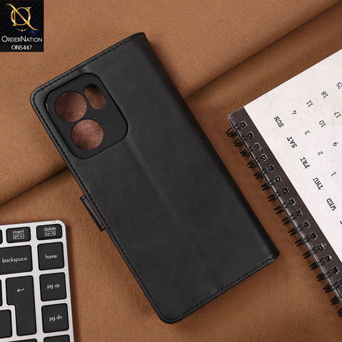 Oppo Reno 13F 4G Cover - Black - Premium Leather Megantic Flip Book Covers With Card Holding Option