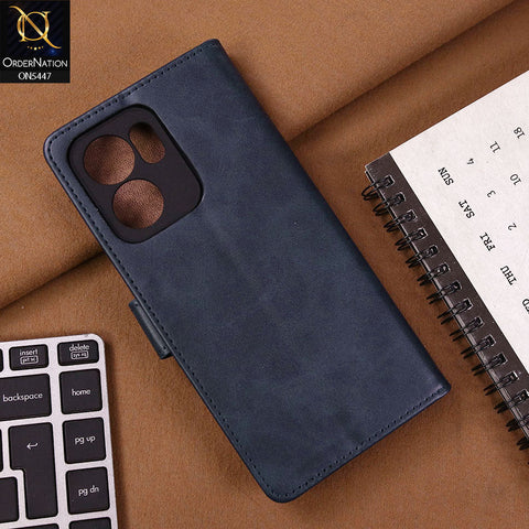Oppo Reno 13F 4G Cover - Blue - Premium Leather Megantic Flip Book Covers With Card Holding Option