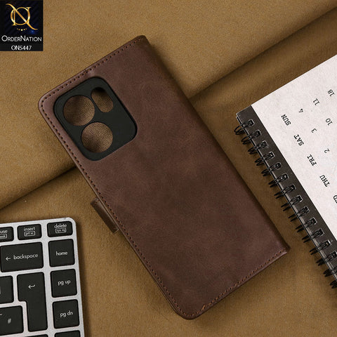 Oppo Reno 13F Cover - Dark Brown - Premium Leather Megantic Flip Book Covers With Card Holding Option