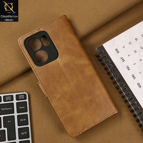 Oppo Reno 13F 4G Cover - Light Brown - Premium Leather Megantic Flip Book Covers With Card Holding Option