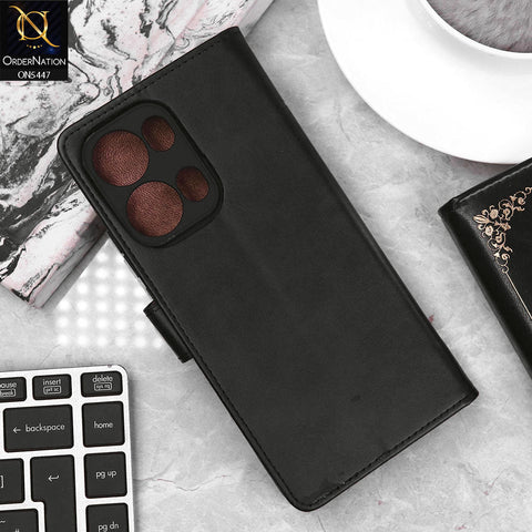 Oppo Reno 13 Pro Cover - Black - Premium Leather Megantic Flip Book Covers With Card Holding Option