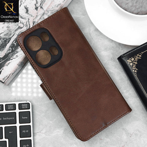 Oppo Reno 13 Pro Cover - Dark Brown - Premium Leather Megantic Flip Book Covers With Card Holding Option