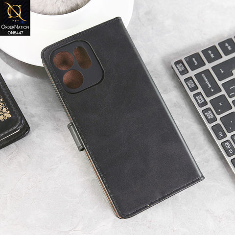 Oppo Reno 14F Cover - Black -  Premium Leather Megantic Flip Book Covers With Card Holding Option