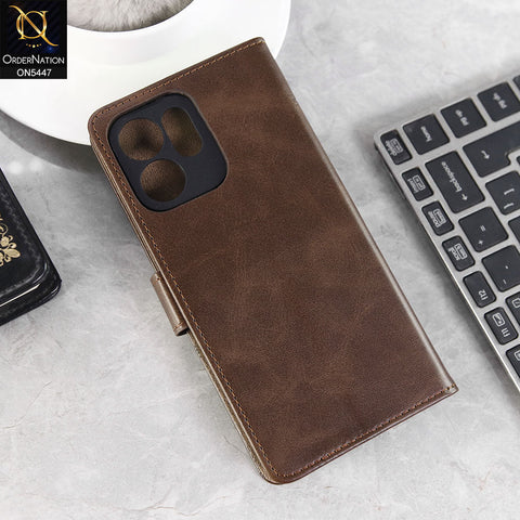Oppo Reno 14F Cover - Dark Brown -  Premium Leather Megantic Flip Book Covers With Card Holding Option