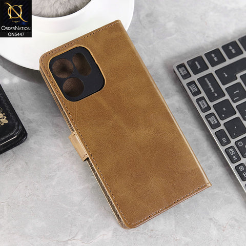 Oppo Reno 14F Cover - Light Brown -  Premium Leather Megantic Flip Book Covers With Card Holding Option