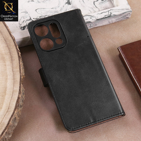 Oppo Reno 14 Pro  - Black -  Premium Leather Megantic Flip Book Covers With Card Holding Option