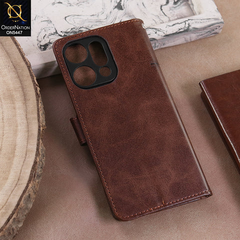 Oppo Reno 14 Pro  - Dark Brown -  Premium Leather Megantic Flip Book Covers With Card Holding Option