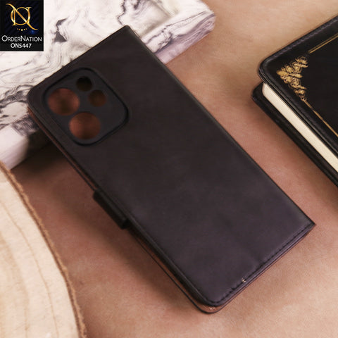 Oppo Reno 15F Cover  - Black - Premium Leather Megantic Flip Book Covers With Card Holding Option
