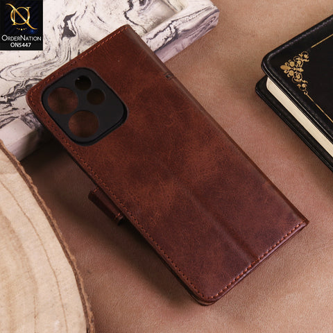 Oppo Reno 15F Cover  - Dark Brown - Premium Leather Megantic Flip Book Covers With Card Holding Option