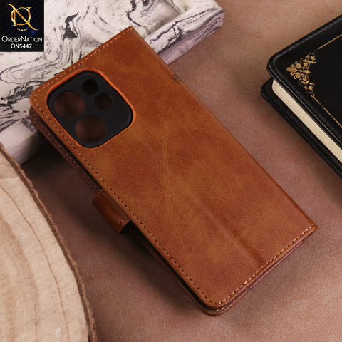 Oppo Reno 15F Cover  - Light Brown - Premium Leather Megantic Flip Book Covers With Card Holding Option